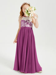 Robes de Demoiselle d'Honneur Longues en Mousseline avec Haut en Dentelle Orchidee