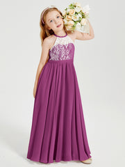 Robes de Demoiselle d'Honneur Longues en Mousseline avec Haut en Dentelle Orchidee