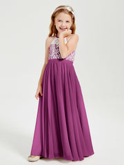 Robes de Demoiselle d'Honneur Longues en Mousseline avec Haut en Dentelle Orchidee