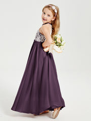 Robes de Demoiselle d'Honneur Longues en Mousseline avec Haut en Dentelle Plum