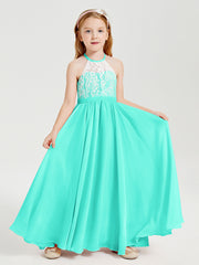 Robes de Demoiselle d'Honneur Longues en Mousseline avec Haut en Dentelle Spa