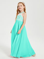 Robes de Demoiselle d'Honneur Longues en Mousseline avec Haut en Dentelle Spa