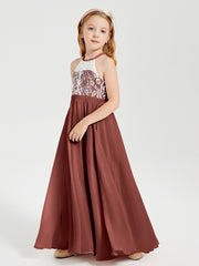 Robes de Demoiselle d'Honneur Longues en Mousseline avec Haut en Dentelle Terracotta