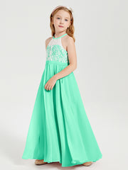 Robes de Demoiselle d'Honneur Longues en Mousseline avec Haut en Dentelle Turquoise