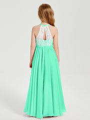 Robes de Demoiselle d'Honneur Longues en Mousseline avec Haut en Dentelle Turquoise
