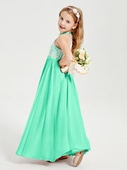 Robes de Demoiselle d'Honneur Longues en Mousseline avec Haut en Dentelle Turquoise
