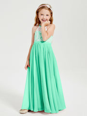 Robes de Demoiselle d'Honneur Longues en Mousseline avec Haut en Dentelle Turquoise