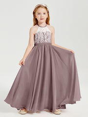 Robes de Demoiselle d'Honneur Longues en Mousseline avec Haut en Dentelle Vintage Mauve