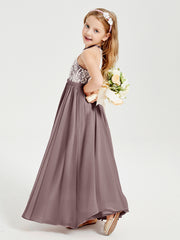 Robes de Demoiselle d'Honneur Longues en Mousseline avec Haut en Dentelle Vintage Mauve