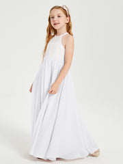 Robes de Demoiselle d'Honneur Longues en Mousseline avec Haut en Dentelle Blanc