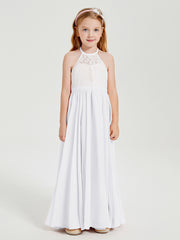 Robes de Demoiselle d'Honneur Longues en Mousseline avec Haut en Dentelle Blanc