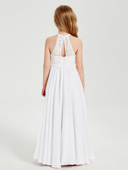 Robes de Demoiselle d'Honneur Longues en Mousseline avec Haut en Dentelle Blanc