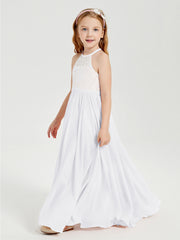 Robes de Demoiselle d'Honneur Longues en Mousseline avec Haut en Dentelle Blanc