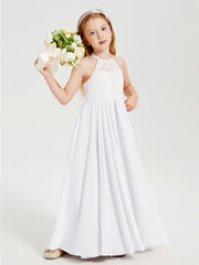 Robes de Demoiselle d'Honneur Longues en Mousseline avec Haut en Dentelle Blanc