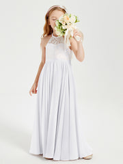 Robes de Demoiselle d'Honneur Longues en Mousseline avec Haut en Dentelle Blanc