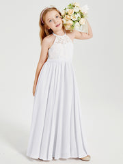 Robes de Demoiselle d'Honneur Longues en Mousseline avec Haut en Dentelle Blanc