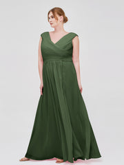 Col en V Mousseline Robe avec Mancheron Olive Verte Grande Taille
