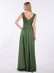 Col en V Mousseline Robe avec Mancheron Olive Verte