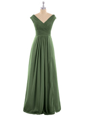 Col en V Mousseline Robe avec Mancheron Olive Verte Grande Taille