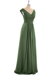 Col en V Mousseline Robe avec Mancheron Olive Verte