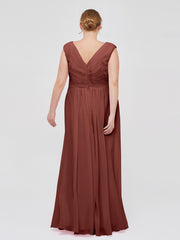 Col en V Mousseline Robe avec Mancheron terracotta Grande Taille