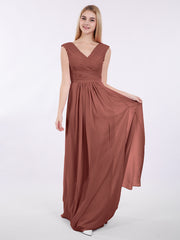 Col en V Mousseline Robe avec Mancheron terracotta
