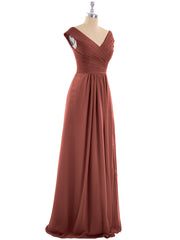 Col en V Mousseline Robe avec Mancheron terracotta
