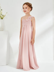 Robes de Demoiselle d'Honneur Junior à Une Épaule avec Volants Rose Poudré