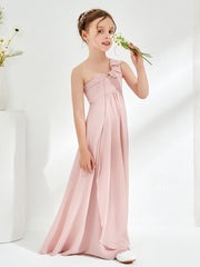 Robes de Demoiselle d'Honneur Junior à Une Épaule avec Volants Rose Poudré