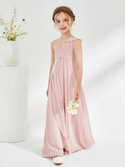 Robes de Demoiselle d'Honneur Junior à Une Épaule avec Volants Rose Poudré