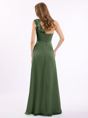 Une Epaule Longue Robe Demoiselle d'honneur Olive Verte