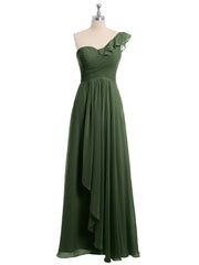 Une Epaule Longue Robe Demoiselle d'honneur Olive Verte
