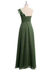 Une Epaule Longue Robe Demoiselle d'honneur Olive Verte Grande Taille
