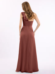 Une Epaule Longue Robe Demoiselle d'honneur terracotta