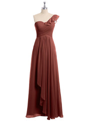 Une Epaule Longue Robe Demoiselle d'honneur terracotta