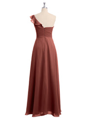 Une Epaule Longue Robe Demoiselle d'honneur terracotta