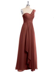 Une Epaule Longue Robe Demoiselle d'honneur terracotta
