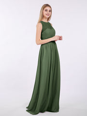 Col d'Illusion Pleine Longueur Robe Demoiselle d'honneur Olive Verte