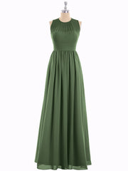 Col d'Illusion Pleine Longueur Robe Demoiselle d'honneur Olive Verte