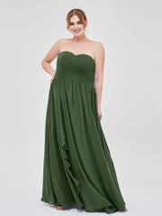 Col en Cœur Empire Mousseline Robe Demoiselle d'honneur Olive Verte Grande Taille
