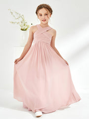 Robes de Demoiselle d'Honneur Junior à Taille Empire avec Bretelles Croisées Rose Poudré