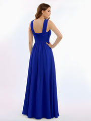Bretelles Croisées Mousseline Robe avec Taille Empire Bleu Royale
