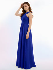 Bretelles Croisées Mousseline Robe avec Taille Empire Bleu Royale