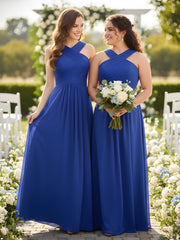 Bretelles Croisées Mousseline Robe avec Taille Empire Bleu Royale