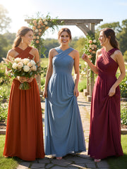 Bretelles Croisées Mousseline Robe avec Taille Empire Bleu Royale