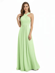 Bretelles Croisées Mousseline Robe avec Taille Empire Sauge
