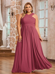 Bretelles Croisées Mousseline Robe avec Taille Empire Cannelle Rose Grande Taille