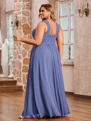 Bretelles Croisées Mousseline Robe avec Taille Empire Pervenche Grande Taille