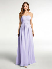Robes Sans Bretelles Col en Cœur Mousseline Lilas