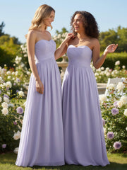 Robes Sans Bretelles Col en Cœur Mousseline Lilas